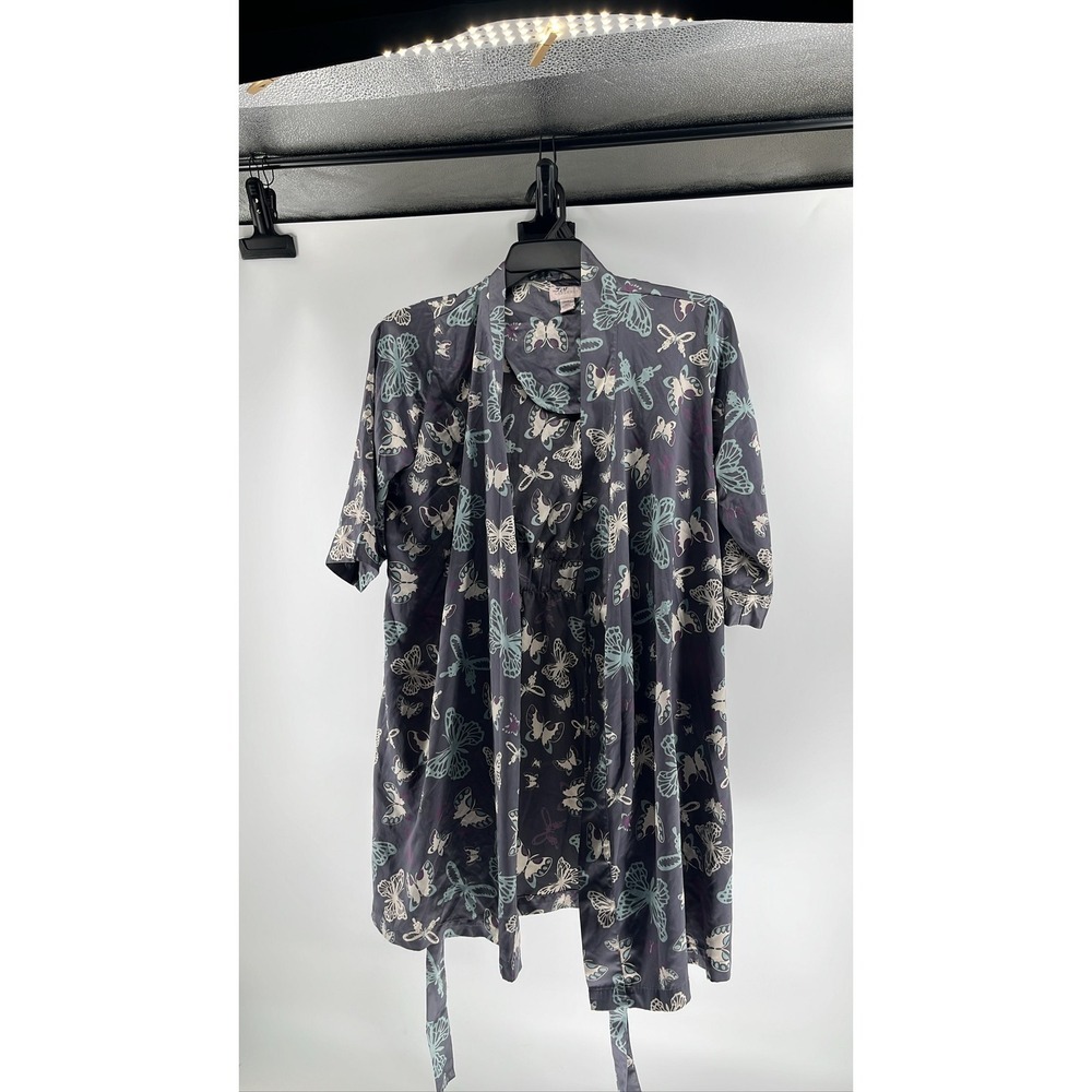 CABERNET Butterfly Kimono Robe Womens Gray Short Sleeve Modal Size Small
